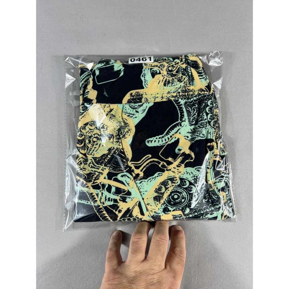 LuLaRoe Tall Curvy Leggings Black Yellow Mint Vintage Rotary Telephone Print TC - Picture 9 of 9